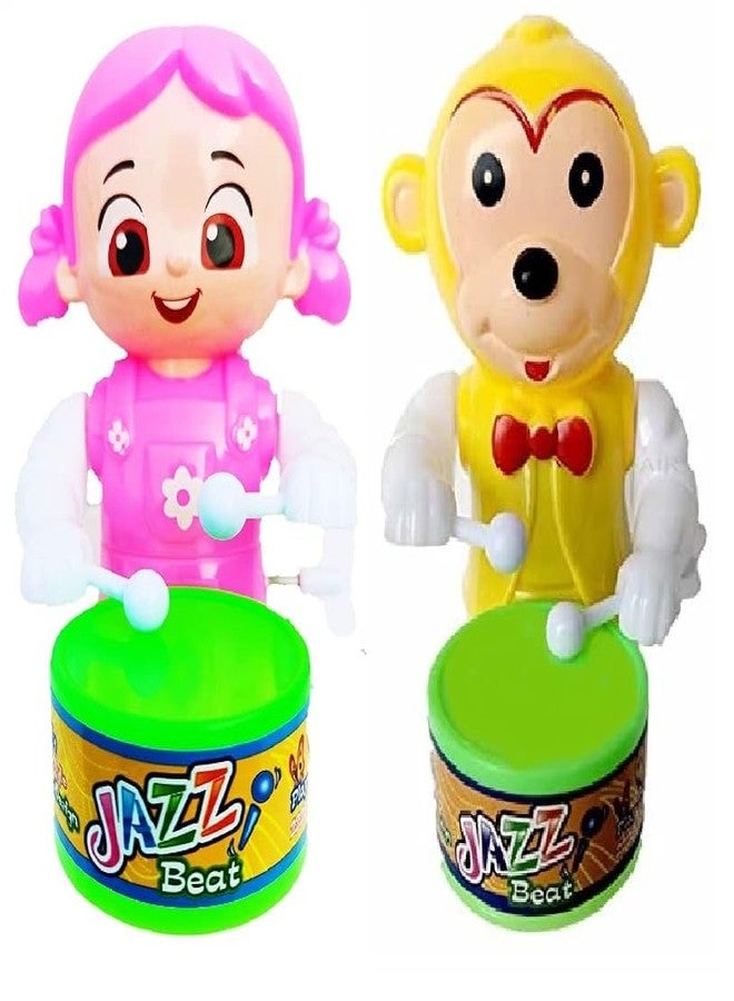 SHANVI لعبة شانفي تويز المضحكة التي تعمل بالمفتاح مع حركات الطبول والرقص للأطفال (PINK-MONKEY-002) - Image 1